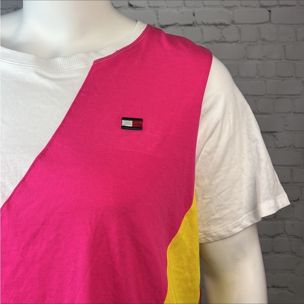 Tommy Hilfiger Sport Pink White & Yellow Short Sleeve Top - Plus Size 1X